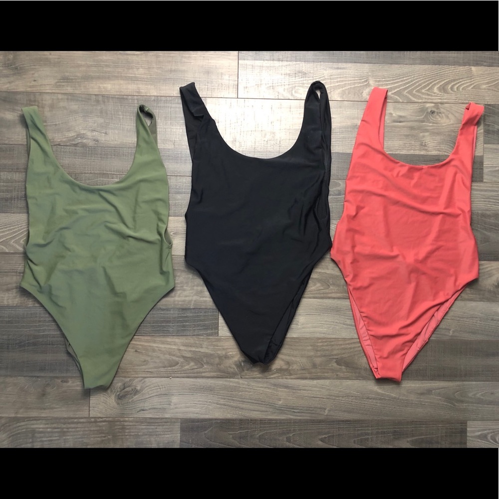 AE, LG bathing suits. deep cuts, open back.